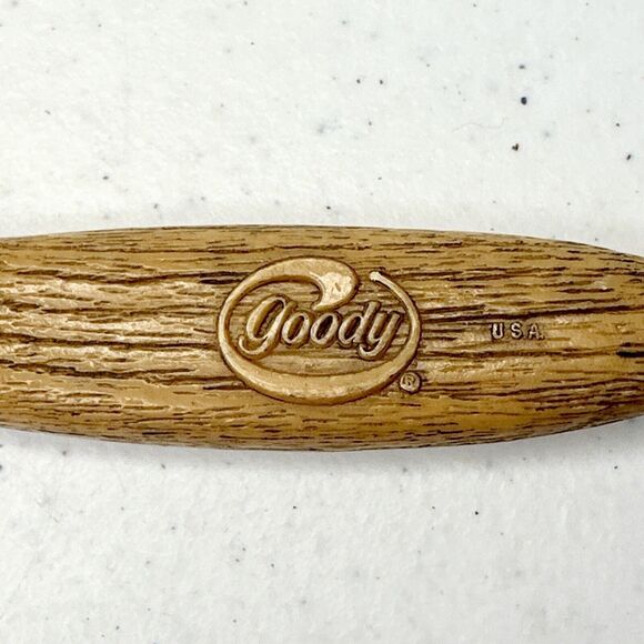 VTG Goody Faux Wood Grain Pattern Hair BRUSH Nylon Bristles Thumb Grip Handle - Picture 2 of 9